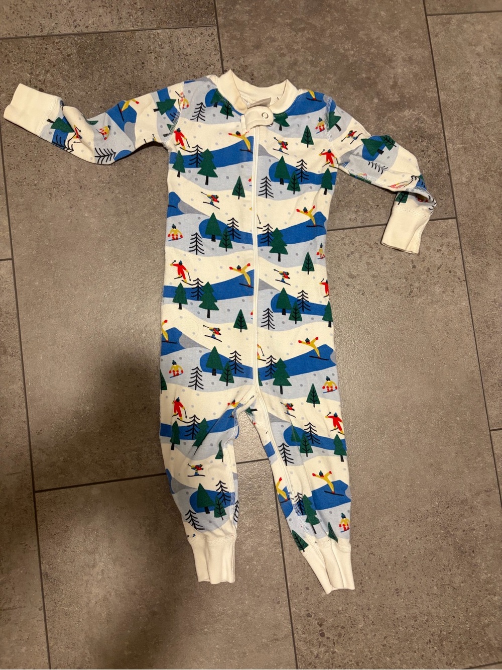 Hannah Andersson Blue and White Ski Print One-Piece Pajamas